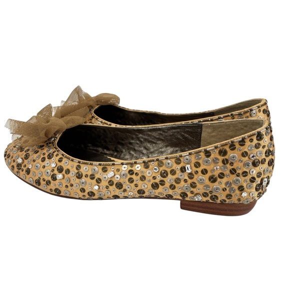 Beverly Feldman Gold Rhinestone and Sequin Bow Ballet Flats Sz. 8.5 Vintage - Picture 6 of 10